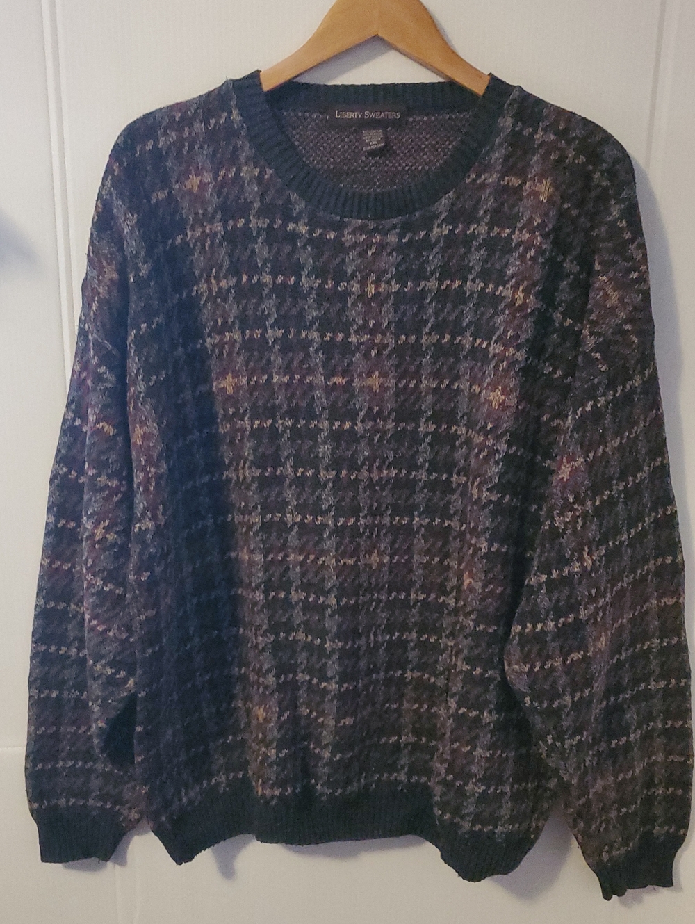 Vintage Liberty Sweaters Men's Crewneck Pullover in Charcoal Plaid Size XXL